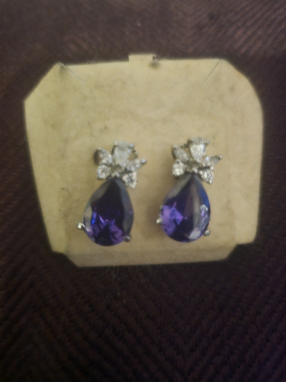 Amethyst Teardrop Crystal Drop Earrings with Clear Accent Stones